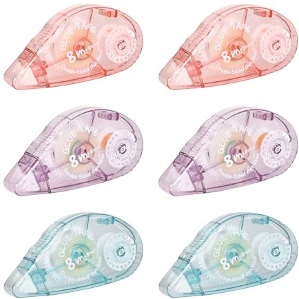 6 Cinta Pegamento Roller, Adhesivo Doble Cara Dispensador Transparente, Rodillo de Pegamento para Álbumes de Fotos, Tarjetas, Manualidades y Diarios (8 mm x 8 m)