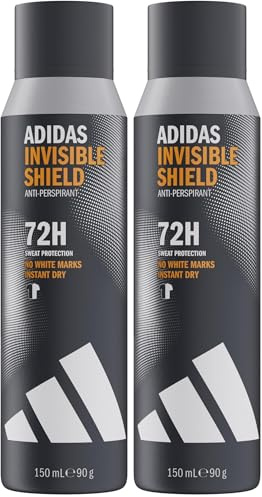 adidas, Invisible Shield Deodorante Spray Antitraspirante Uomo, Profumo Legnoso, 72 Ore di Protezione dal Sudore, Delicato sulla Pelle, Formula Vegana, 150 ml (Confezione da 2)