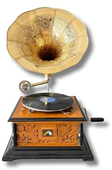 Grammofono antico con giradischi gommalacca | Grande 63,5 cm Vintage Brass Horn Grammofono | Rustico Antico Home Decor & Collectible