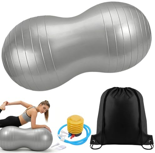Siocok Peanut Ball Therapy with Pump, Yoga ball, Exercise Ball, Core Training & Balance, Gym ball, Sensory balls, Physio ball, Pregnancy ball, Pilates ball, With Storage Bag (Silver)