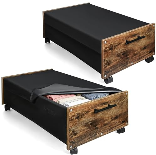 Fushabana Unterbett Aufbewahrungsbox mit Rollen, 2 Stück Kommode 70L
