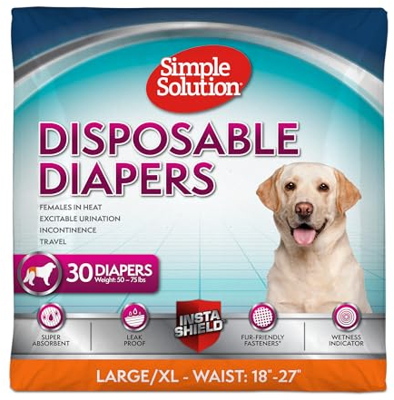 Simple Solution True Fit Einweg-Hundewindeln für Hündinnen – super saugfähig mit Nässeindikator – L/XL (Taille 45,7–68,6 cm) – 30 Stück