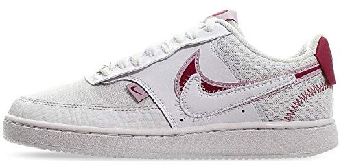 NIKE Court Vision Low, Basketball Shoe Mujer, Blanco Rojo Noble Lila Helado, 36 EU