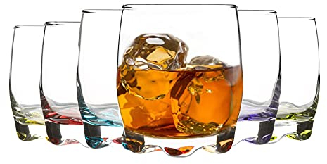 LAV 12 Pieza Adora whisky Vasos Set - Licor de color de las rocas Vasos Old Fashioned - Pimiento Base - 290 ml - Multi