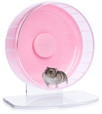 Niteangel Super-Silent Hamster Exercise Wheels: - Quiet Spinner Hamster Running Wheels with Adjustable Stand for Hamsters Gerbils Mice Or Other Small Animals (S, Pink)