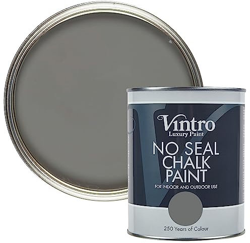 Vintro | No Seal Chalk Paint | Dark Grey | Interior & Exterior Use | Furniture | Walls | Wood | Metal | 1 Litre (Cloudburst)