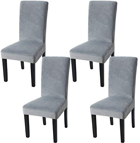 Fuloon Stolsöverdrag sammet, universellt stolsöverdrag, set om 4 stretch, stolsskydd, avtagbart, tvättbart stolsöverdrag för hotell, matsal, ceremoni, bankett, bröllop, fest, grå