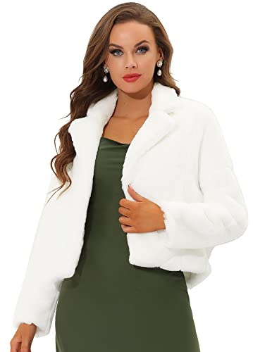 Allegra K Damen Cropped Kunstpelz Jacke Revers Cardigan Shrug 2024 Winter Flauschiger Kunstpelz Mantel, Weiss/opulenter Garten, M