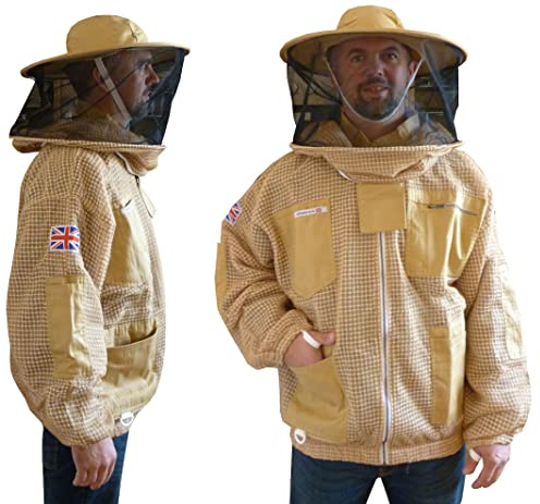 AGS Round hat veil bee Jacket 3 Layer Ultra Ventilated Olive Beekeeping Jacket (2XL)