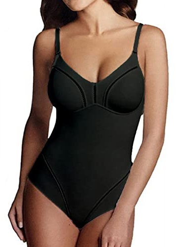 Lepel Body Contenitivo Liscio Senza Ferretto in Microfibra Elastico con Coppa C Preformata con Elegante Motivo Decorativo Dafne (5, NERO)