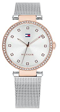 Tommy Hilfiger Analog Quarzuhr für Damen mit Silbernes Edelstahl-Mesh-Gliederarmband - 1782506