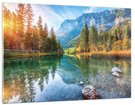 Quadri Moderni Soggiorno Paesaggio montagne alba Quadro su Vetro 120x80cm Stampe da Parete in Vetro Camera da Letto Cucina 1 pezzo Wall Art Grandi XXL Decorazione Murale Immagini GAA120x80-4456