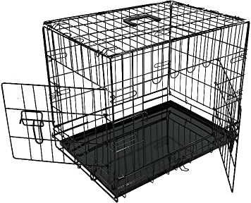 BUNNY BUSINESS UNDERDOG Metal Dog Crate/Cage – Pet Black Metal Folding Cage with 2 Doors Sliding Chew Resistant Plastic Base Tray Heavy Duty Puppy Training Solution (42 X-Large, Dog Crate)