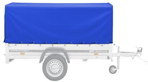 UNITRAILER Bâche Haute Bleue 230x125 cm pour Remorque Garden Trailer 230 Kipp, Hauteur 80 cm, Imperméable avec Corde Élastique et Ouverture Arrière Pratique