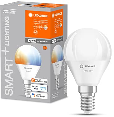 LEDVANCE Smarte LED-Lampe mit WiFi Technologie, Sockel E14, Dimmbar, Lichtfarbe änderbar (2700-6500K), ersetzt Glühlampen mit 40 W, SMART+ WiFi Mini Bulb Tunable White, 1er-Pack