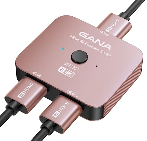 GANA Commutateur HDMI 2.1, Switch HDMI 8K 2 en 1 Sortie, Prend en Charge 4K @ 120 Hz, 8K @ 60 Hz,Compatible avec PS5/4, Xbox, Roku, Apple TV, Fire Stick,Pink