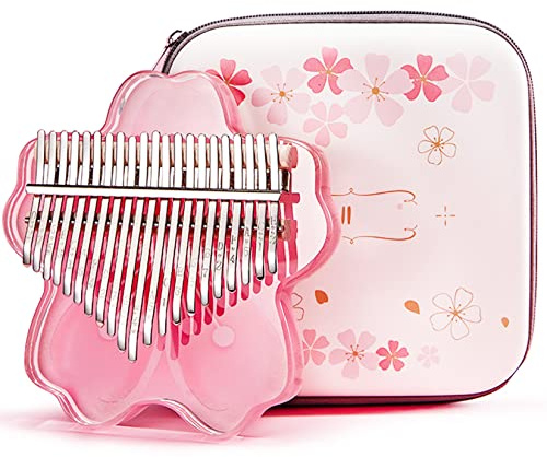 BOTOWI 21 Teclas Kalimba Piano Pulgar Kit, Kalimba de Cristal Transparente Sakura Shape de 17 Teclas con Funda Protectora de Eva, Instrumentos Musicales Profesionales