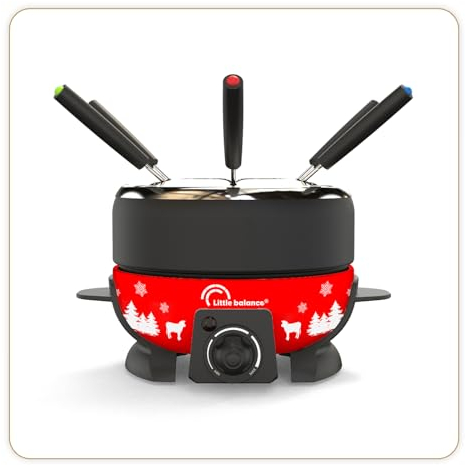 LITTLE BALANCE 8689 Happy Fondue 8 Meuuuh, Appareil à fondue 8 personnes, Caquelon anti-adhésif 2l, 800 W, Rouge