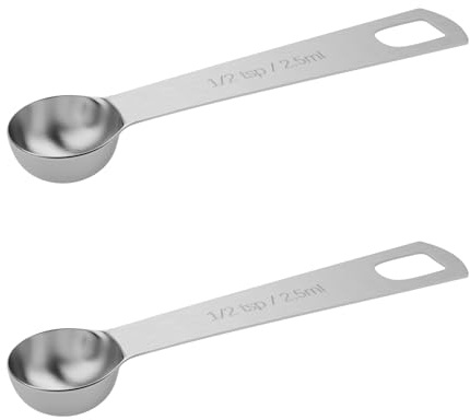 BERYLER 2 cucharas medidoras individuales de 1/2 cucharadita (1/6 cucharada, 2,5 ml), solo cucharaditas individuales de acero inoxidable
