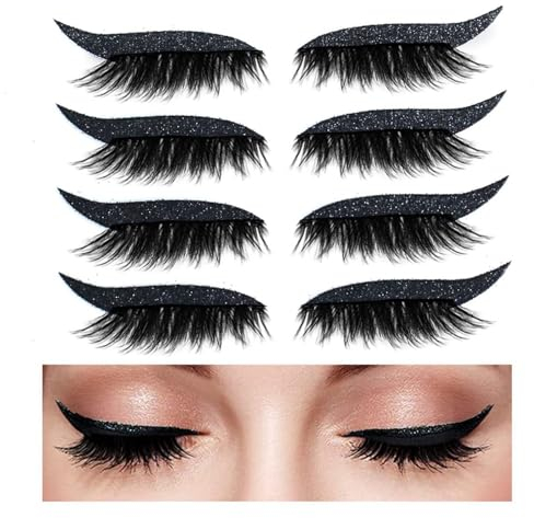 Adesivi Per Eyeliner Con Ciglia Finte, 3D Ciglia Lunghe E Spesse, Nero Glitter