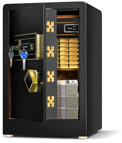 LIFEZEAL Cassaforte a Armadio, 42,5L, Cassaforte a Muro, con Cassaforte Piccola all'Interno, 5 Ganci, Ripiano Regolabile, Serrature a Combinazione Elettronica + Chiave, Allarme, Acciaio, 38x35,5x59cm