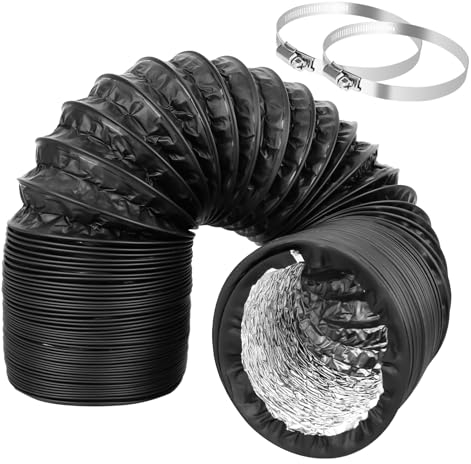 DMJJSD Tuyau d'évacuation d'air - Diamètre : 100 mm - 3 m - Flexible - En aluminium PVC - Avec 2 colliers de serrage en acier inoxydable - Pour climatisation, hotte d'extraction, sèche-linge (noir)