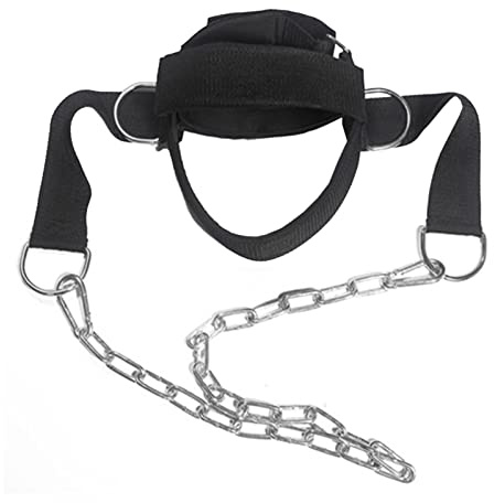 Entraînement du cou - Pièges d'entraînement pour le cou - Harnais de tête - Sangle de cou - Entraînement du cou avec longue chaîne en acier réglable et sangle pour améliorer la force musculaire