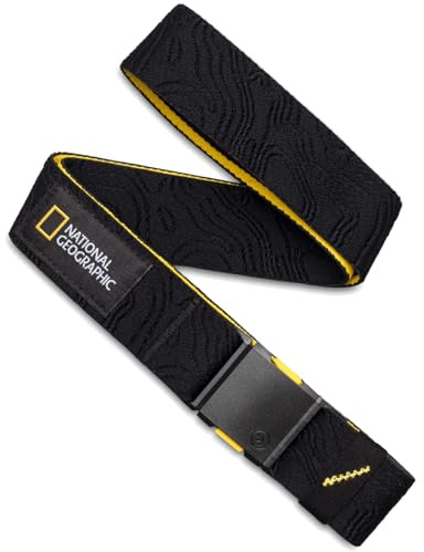 Arcade Belts A2 Unisex Adventure Belt: Heavy Duty Stretch, Metal Free Buckle, Nat Geo Topo - Black, Standard (Up to 40); 1.5 Wide