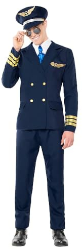 Boland - Kostüm Pilot für Herren, 5-teilig, Faschingskostüm für Mottoparty, Halloween oder Karneval, Flugkapitän