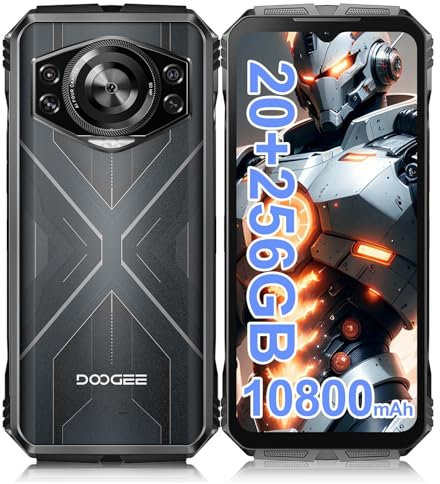 DOOGEE S Cyber Rugged Smartphone Android 14, 10800mAh Battery Rugged Phone & 20GB+256GB, 50MP AI Cameras, 6.58''FHD+ 2.4K IPS, IP68/69K Waterproof, Dual SIM / 5G WIFI/Face Unclock/GPS/NFC, Silver