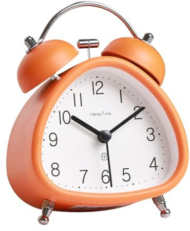 Sveglia, sveglia in metallo a doppia campana, silenziosa, senza ticchettio, sveglia retrò vintage, da scrivania, tavolo, comodino con funzione luce notturna, per chi dorme pesanti (arancione)