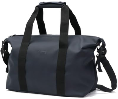 RAINS Borsa unisex, modello Hilo Weekend Bag Small, unico scomparto, chiusura con zip, stringhe laterali regolabili, manici in tessuto, tracolla rimovibile, 23x40x20 cm, colore Navy TU