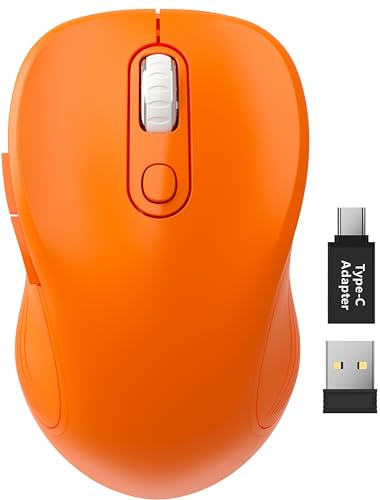 Trueque Wireless Mouse for Laptop, 2.4GHz Ergonomic Computer Mouse with Back & Forward Buttons, 3 Adjustable DPI Levels, 6 Buttons, Optical USB Cordless Mice for Windows PC, M01 (Orange)