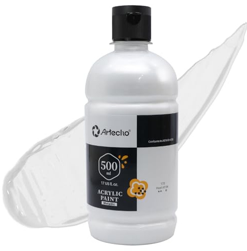 Artecho Pintura Acrílica, Blanco Perla, 500 ml, Resistente al agua y no destiñe, Secado rápido, Pintura acrílica para lienzo, madera, tela, manualidades, cuero y piedra