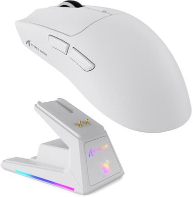 MAMBASNAKE x Attack Shark X1 Gaming-Maus mit Ladestation, 49g Ultralight, 40K DPI PAW3395 PRO-Sensor, 1000Hz Abfragerate, BT/2,4G Wireless/Wired PC Office-Maus mit Grip Tape für Mac/Win11 - Weiß