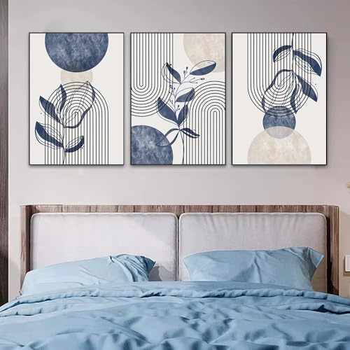 Set di 3 Stampe Geometriche Astratte Beige Blu Cielo da Parete Dipinti Botanici Linee su Tela Poster Stampe Artistiche Boho Soggiorno Moderno Cucina Ufficio Arredamento-40*60 Cm (Stampa Senza Cornice)