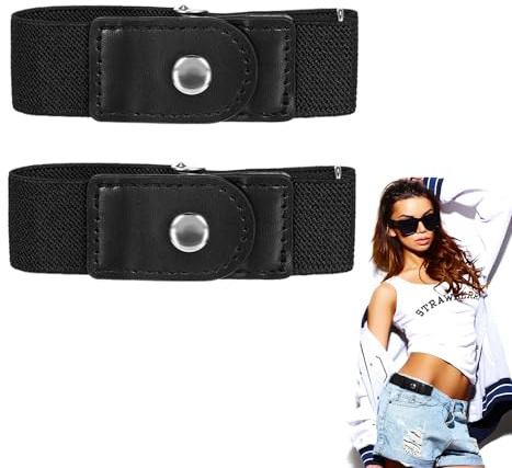 Larrel 2 cinture laterali da uomo, regolabili, comode, da uomo e da donna, cintura elastica in poliuretano, tinta unita, senza fibbia, per la maggior parte dei pantaloni e jeans, Nero , Taglia unica
