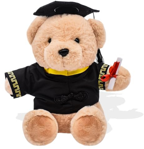 GVMJHYK Oso Muñeca de Peluche Graduación 25 cm, con Gorra y Diploma, Animal de Peluche Regalo Graduación Escuela para Niñas y Niños