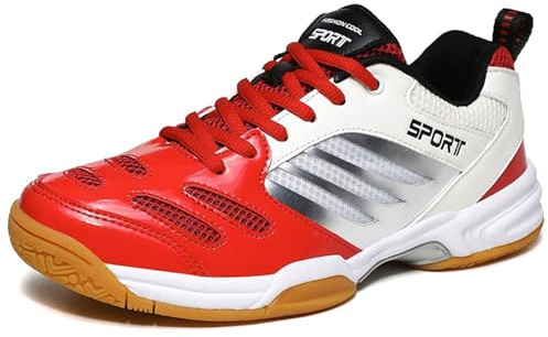 Hiuzylqx Chaussures Badminton et Tennis pour Hommes, Baskets de Pickleball, Chaussures Terrain d'intérieur décontractées pour Le Racquetball, Tennis Table, Squash, Volley-Ball,White Red,48 EU
