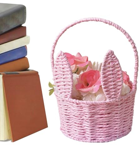 WJnflQN Panier de Pâques tressé - Organiseur de rangement portable - Décoration pour fêtes - Panier décoratif classique naturel pour chambre à coucher, terrasse, pique-nique, bonbons
