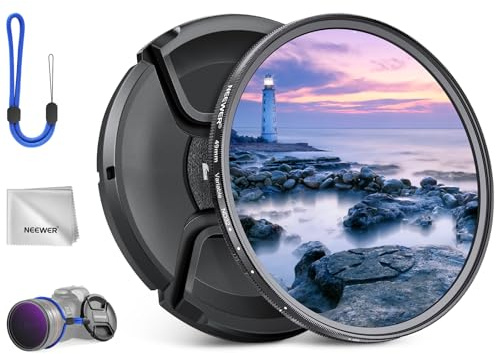 NEEWER Filtro ND Variable de 49 mm con Tapa de Lente, paño de Limpieza, ND2-32 (1-5 Paradas), Ajuste preciso de Densidad Neutra, Vidrio óptico Multicapa, Accesorios de fotografía de cámara