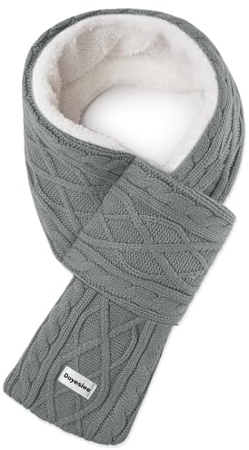 Doyesiee Kids Scarf for Girls Boys, Winter Long Fleece Plush Scarves Knitted Cross Tie Neck Warmer for Cold Weather (Light Grey)