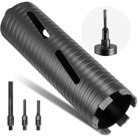 VEVOR Core Drill Bit, 3 inch Diameter, 9-1/2 inch Drilling Depth, 5/8-11 Internal Thread, Diamond Dry Coring Bit with 3 Adapters, Pilot Drill and Hex Wrench, for Concrete, Red Bricks, and Masonry