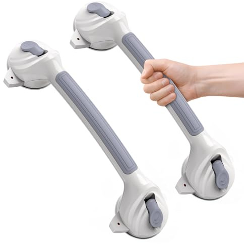 Roylvan Grab Bars for Bathtub and Shower, 2 Pack Shower Handle with Strong Suction Cups, 16.8 Inch Bathroom Grab Bars for Seniors, Removable Shower Safety Handrail for Elderly, Drill Free, Waterproof