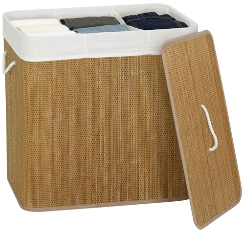 HOMCOM Cesto Portabiancheria in Bambù con Coperchio 60x40x60 cm Marrone