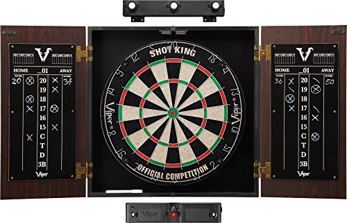 Viper Stadium Dart Board Cabinet Set with Shot King Sisal Bristle Dartboard, Shadow Buster Dartboard Light, Throw Line Light, and 6 Steel Tip Darts for Adults