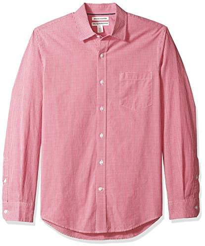 Amazon Essentials Camisa de Popelín de Manga Larga y Ajuste Entallado Hombre, Rojo Guinga, XL