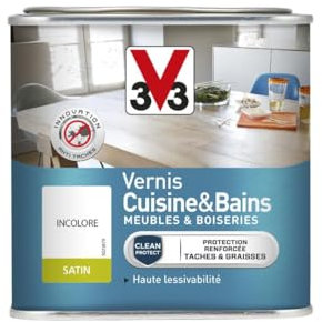 V33 Vernis intérieur cuisine & bains meubles et boiseries, Incolore satin 0,5L