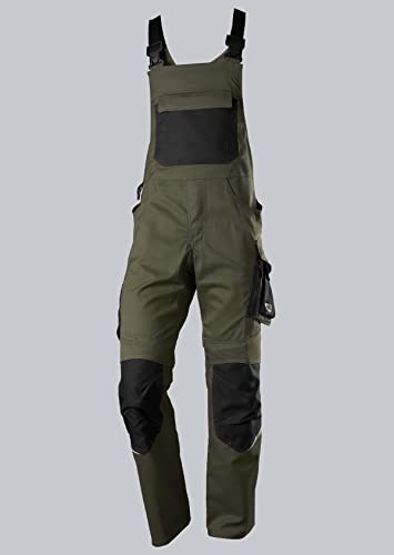 BP 1979-570-7332 Latzhose mit Kniepolstertaschen - Stretch-Hosenträger - Verstellbarer Bund - 65% Polyester, 35% Baumwolle - Normale Passform - Größe: 60n - Farbe: oliv/schwarz