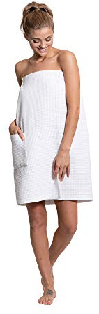 Turkuoise Linen Lightweight Spa/Bath Waffle Body Wrap with Adjustable Closure (White, Large/X-Large)